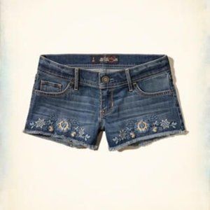 Embroidered Low Rise Denim Short-Shorts